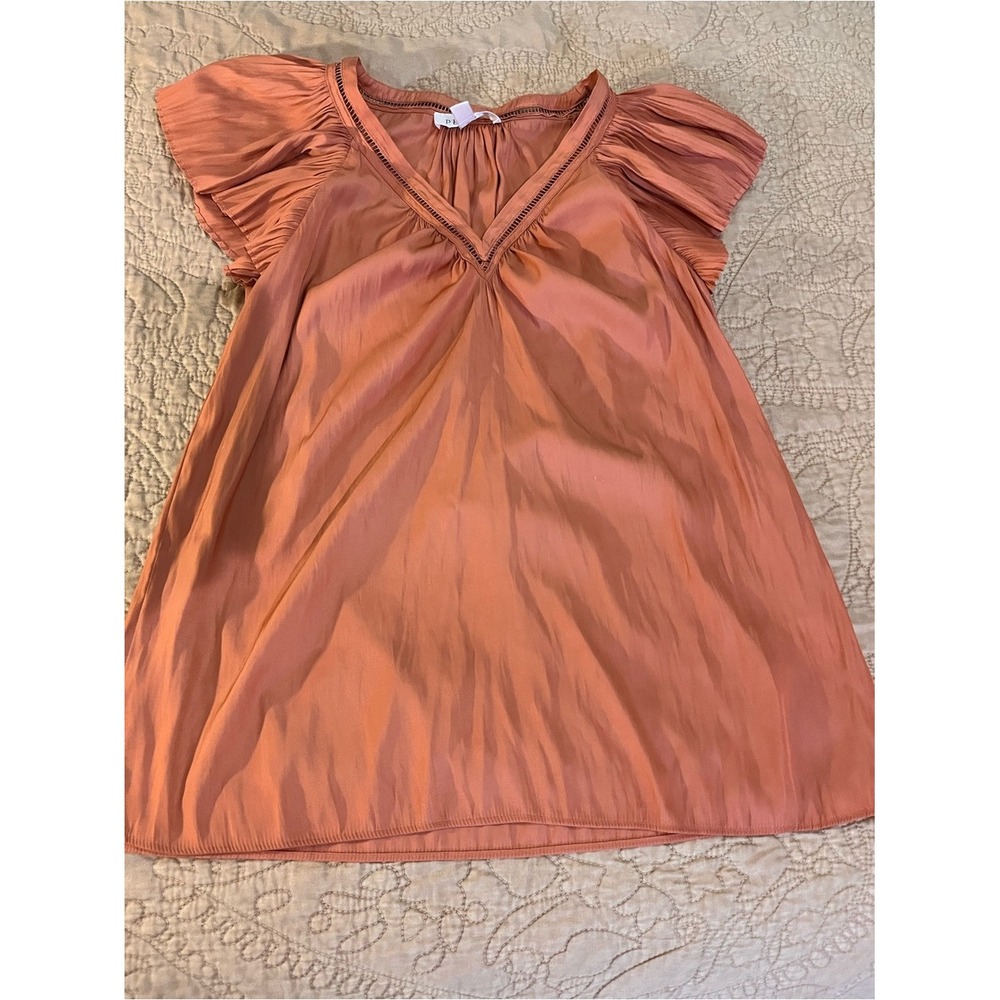 Philosophy S Burnt Orange V-Neck Flutter Sleeve Blouse Work Office